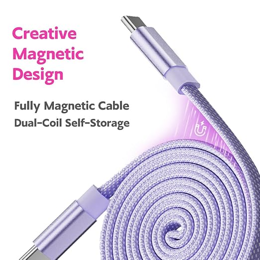 NKV 240W USB C to USB C Cable [3.3ft, 2-Pack] 240W Flat Fast Charging, for iPhone 17 16 15 Series Samsung 25 iPad MacBook etc (Purple)
