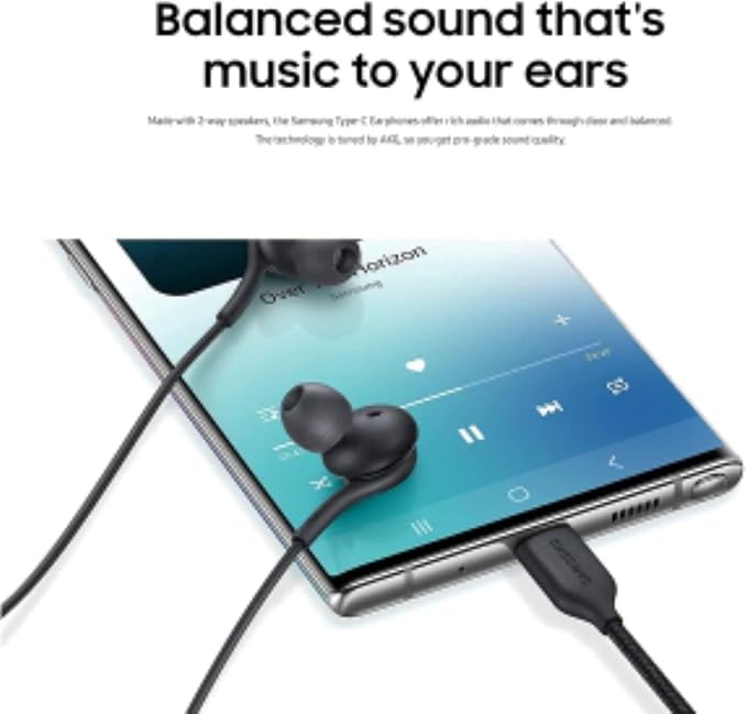 2025 New in-Ear Earbuds Stereo Headphones for Samsung Galaxy Z Fold6，S24S23S22S21S20 Note 10 10+ - with Microphone and Volume Remote Type-C Connector-Black
