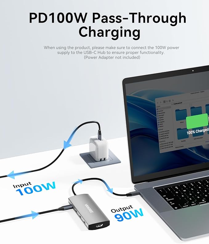 VANGREE USB C Hub 10Gbps, 3 USB C 3.2 Ports, 4K@60Hz HDMI,100W PD, 2 USB 3.0&SD/TF Card Reader, USB Multiport Adapterfor MacBook, iMac, iPad, iPhone 17, and More (Not Support USBC Video Output)