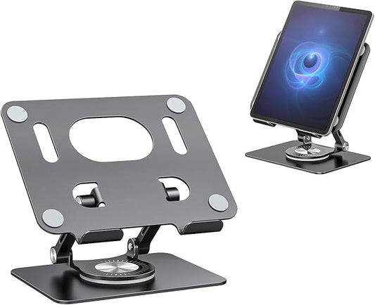 Swivel Tablet Stand with 360 Rotating Base, Adjustable Holder for Drawing, Compatible with iPad Pro/Air/Mini and More (Black)
