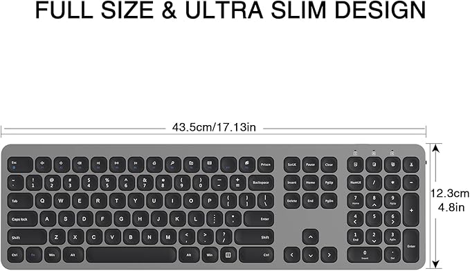 cimetech 2.4GHz Wireless Keyboard with Number Pad Full Size Design for Laptop Desktop PC Tablet, Windows iOS Android - Grey