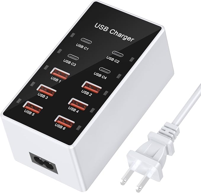 USB C Charging Station Cell Phone Wall Charger 10Ports USBC Fast Charging Power Hub Cube 4 USB C 6 USB A Charger Block Power Strip Dock Adapter for iPhone 15/14/13 iPad Android Smart Phones