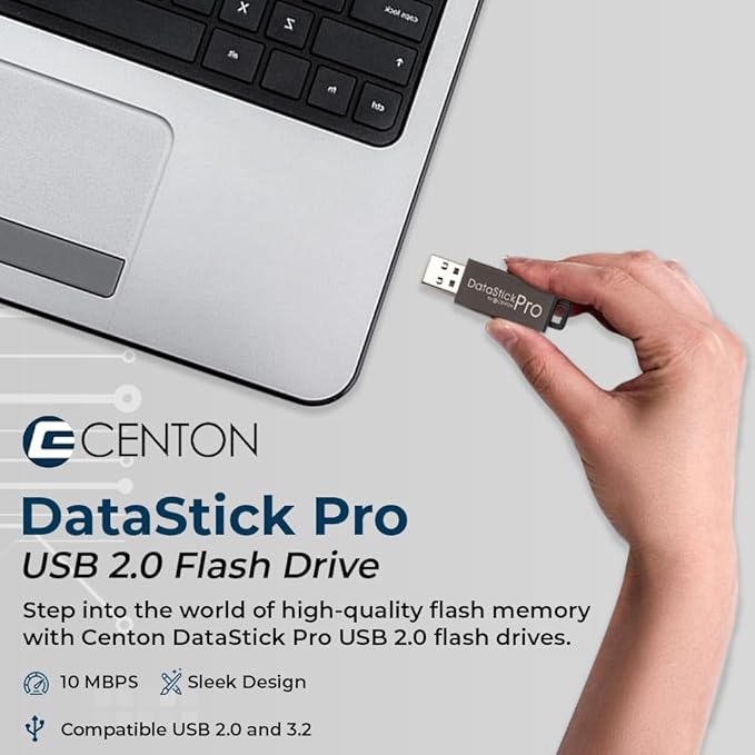 8GB DataStick Pro by Centon, 50 Pack, USB 2.0 Flash Drive Memory Stick for Storage and Backup