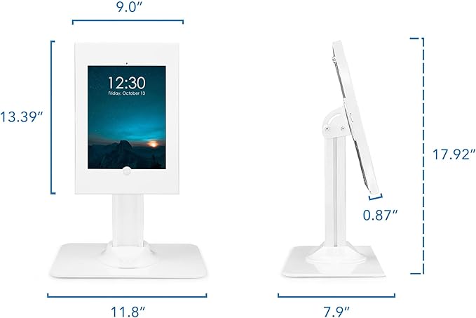Mount-It! Anti-Theft Tablet Kiosk, Locking Countertop Tablet Enclosure with Freestanding Base, Universal Enclosure for iPads Gen 7, 8, 9 and 10, iPad Pro, iPad Air, White