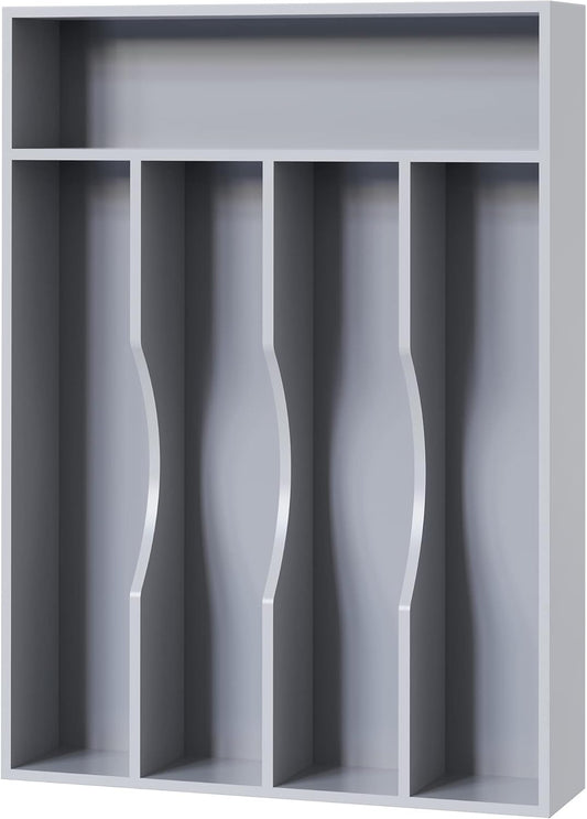 Bellsal Grey Utensil Organizer 10 Inch Silverware Tray for Drawer Utensil Holder Cutlery Organizer Kitchen Drawer Organizer 5 Compartment Small Narrow Bamboo