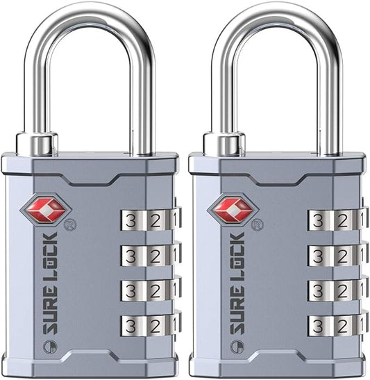 SURE LOCK TSA Accepted Combination Luggage Padlock for Gun Cases, Transporting Equipment Cases in Trade Show, Music and Medical Industries (2, Silver)