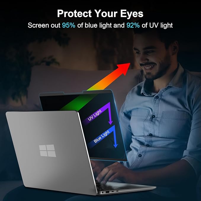 Magnetic Privacy Screen for 15 Inch Microsoft Surface Laptop 7, Removable Anti Glare Screen Protector, Blue Light Computer Filter, Anti Spy Easy Install