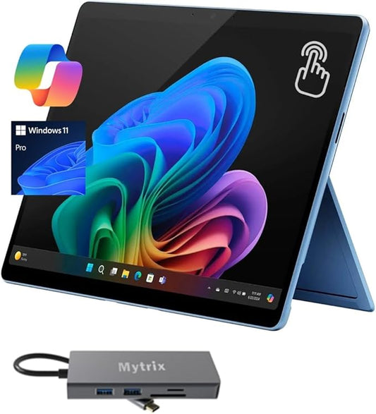 Microsoft Surface Pro 11, 13" 120Hz 2.8K Touchscreen, Copilot+ PC Tablet, 10-Core Snapdragon X Plus w/AI NPU, 16GB RAM, 512GB SSD, WiFi 7, 4K Webcam, Docking Station, Win 11 Pro, WiFi Only, Sapphire