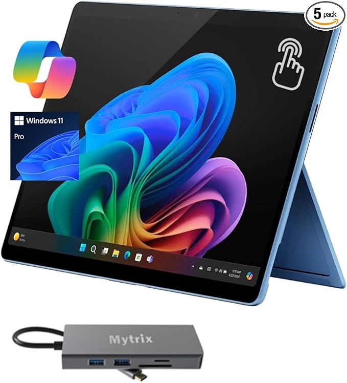 Microsoft Surface Pro 11, 13" 120Hz 2.8K Touchscreen, Copilot+ PC Tablet, 10-Core Snapdragon X Plus w/AI NPU, 16GB RAM, 2TB SSD, WiFi 7, 4K Webcam, Docking Station, Win 11, WiFi Only, Sapphire