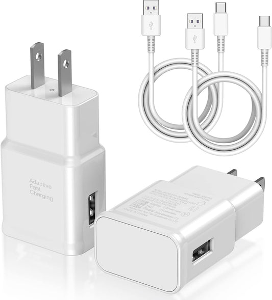 Type C Charger Fast Charging, 2 Pack USB C Android Phone Wall Charger Block & 3ft Charge Cable Cord, for Samsung Galaxy S8 / S9 / S10 Plus Active S10e, S20 / S21 Ultra Plus, Note 8 9 10, Pixel 3 etc