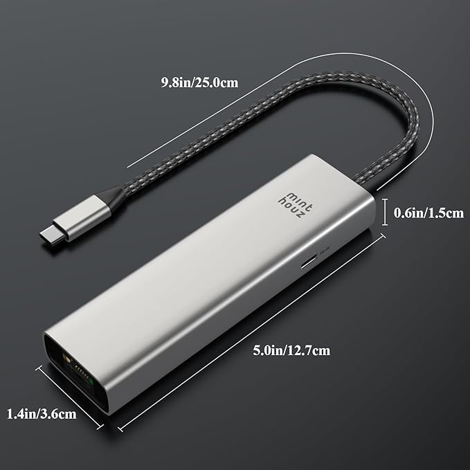 Minthouz USB C Hub, 6 in 1 Laptop Docking Station, Multiport Adapter with HDMI 4K@144Hz, 2500Mbps LAN, 10Gbps USB-A/C Ports, PD 100W Charging, Compatible with Surface, M1, M2, M3, HP, Lenovo