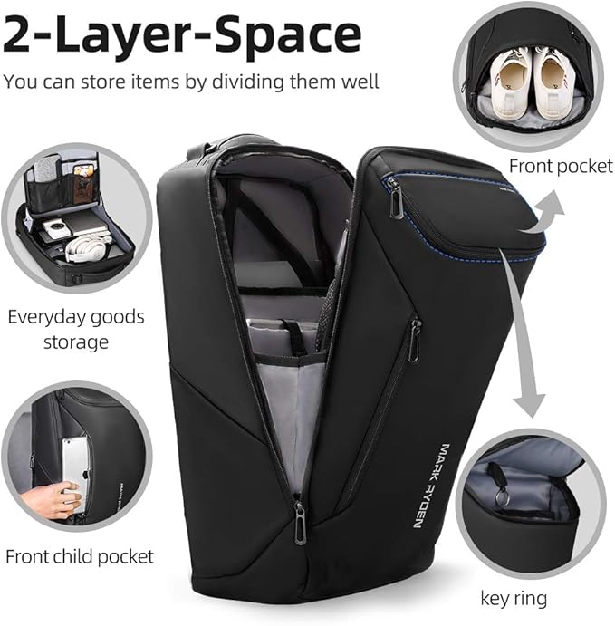 Muzee Business Backpack,Waterproof bag for Travel Flight Fits 17.3Inch Laptop With USB Charging Plug