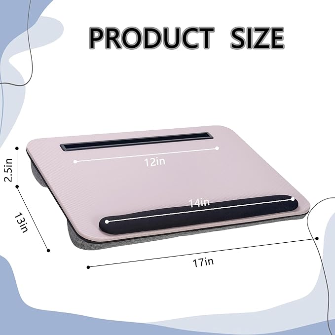 Portable Laptop Desk Fits Up to 16“ Laptops, with Tablet Slot, Built-in Cushion, Great for Home & Office,Lap Desk for Laptop,Lap Desk with Cushion (Grey Violet with Wrist Rest, Medium)