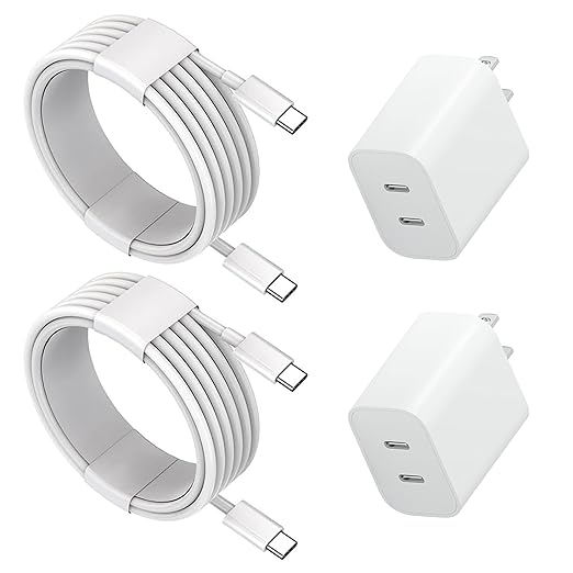 Extra Long 10FT for iPhone 17 Air 16e 15 Charger Fast Charging, Dual Port PD Power Adapter Fast C Charging Block with 10Feet USB C to C Cable Cord for iPhone 16 15 Pro Max/16 Pro/15/15 Plus/iPad,2Sets