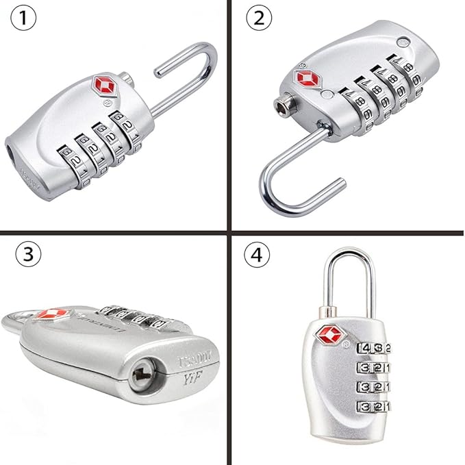 4 Dial Digit TSA Approved Travel Luggage Locks Combination for Suitcases (Silver-4pack)