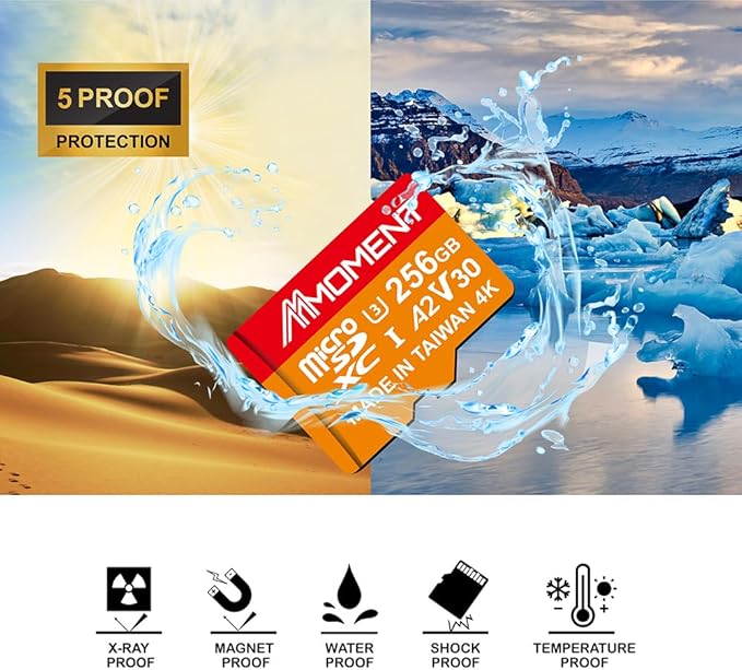 MMOMENT 256GB Micro SDXC Card, A2, UHS-I, U3, V30, Class 10 Compatible, Read Speed Up to 160 MB/s, Write Speed Up to 120 MB/s, SD Adapter Included