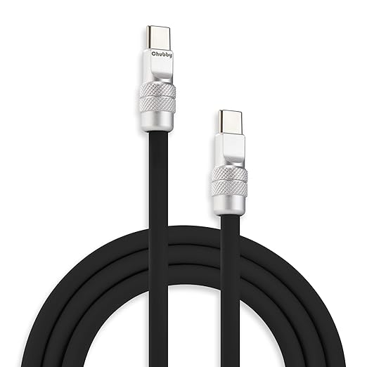 chubbycable Chubby 2.0 Fast Charging Cable Durable Soft Silicone USB C Cable 240W Extra Thick Charger Cord Compatible with iPhone 17-15 Series iPad, Black, Type-C to Type-C, 16.4 FT