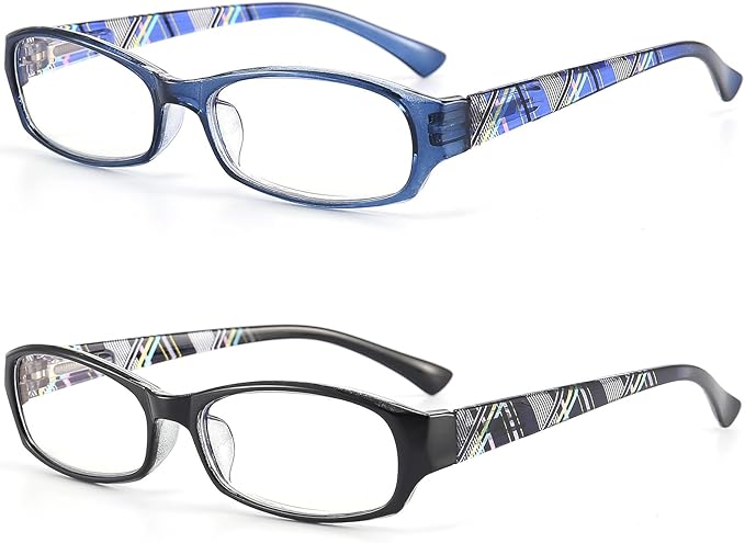 Reading Glasses Womens Men Blue Light Blocking - 2 Pairs Computer Readers Lightweight Colorful Eyeglasses +1.75