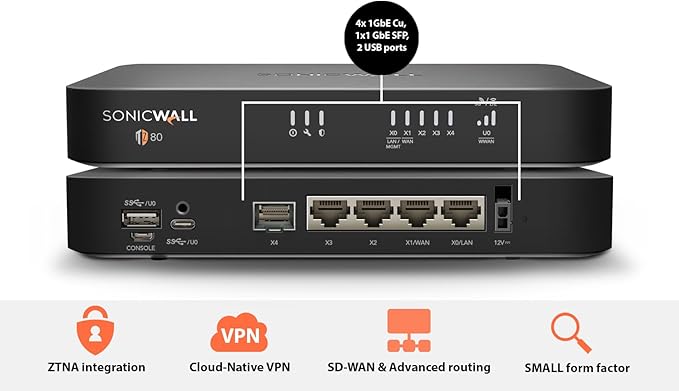 Sonicwall TZ80 Secure Connect - 1 Year Secure Connect Edition (03-SSC-2841) | TZ80 Network Security Appliance with 1 Year Secure Connect | Next-Generation Firewall