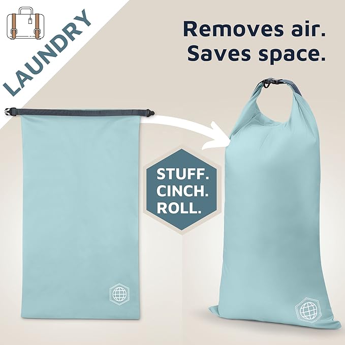 Large Compression Packing Cubes for Travel-Packing Cube Luggage Organizers 7 Piece Set for Checked Luggage-Ultralight, Expandable/Compression Bags by TRIPPED Travel Gear (DustyTeal/White)