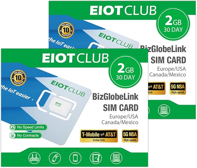 (2 Pack) EIOTCLUB Europe SIM Card - 2GB/30Days, 5G/4G Business Travel SIM Card for 33 European Countries and Canada/Mexico/USA, Prepaid Data SIM for Mobile Phone, Router, Hotspot (No Roaming Charges)