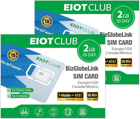 (2 Pack) EIOTCLUB Europe SIM Card - 2GB/30Days, 5G/4G Business Travel SIM Card for 33 European Countries and Canada/Mexico/USA, Prepaid Data SIM for Mobile Phone, Router, Hotspot (No Roaming Charges)