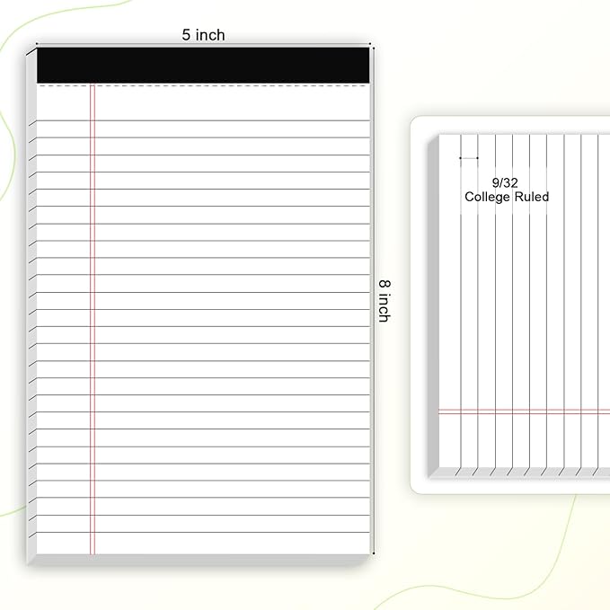 12pcs Small Note Pad 5x8 College Ruled White Legal Pads Paper Notepads 12 Pack Study Back Writing Pads 5 x 8 Legal Pads Perforated Narrow Ruled Pads of Paper White