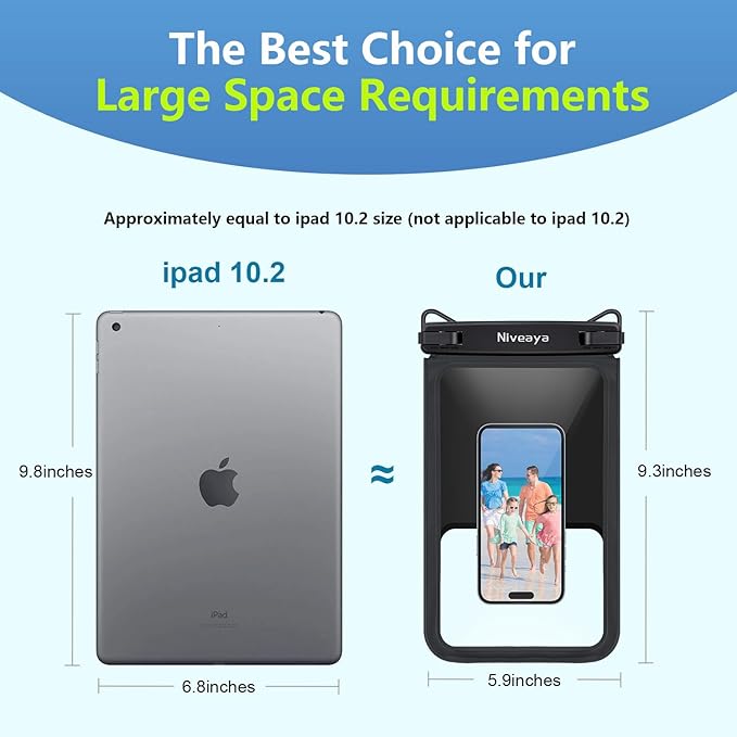 Niveaya [Up to 10.5"]Waterproof Phone Pouch - 2 Pack, Waterproof Phone Lanyard Case with iPhone 16/15/14/13/12 Pro Max up to 9.5", Phone Dry Bags for Vacation Beach Pool Kayak Cruise Travel Essentials