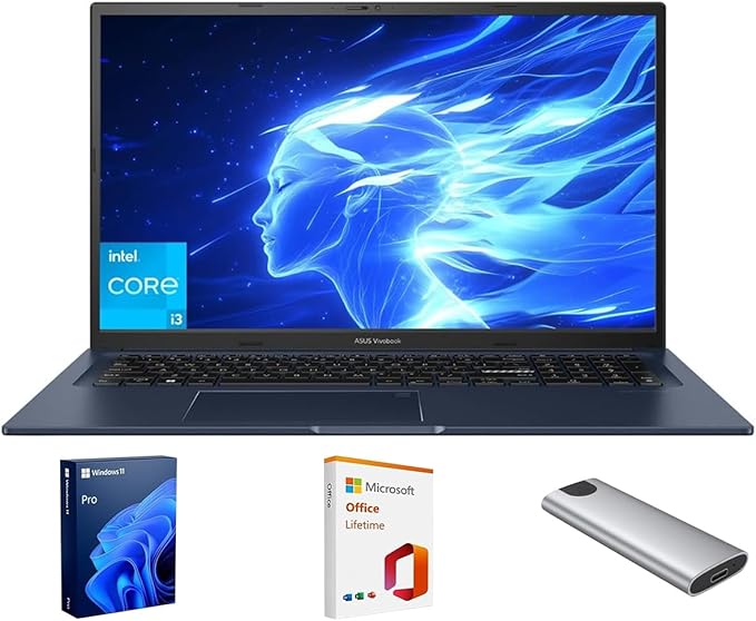 ASUS Vivobook Laptop,17.3" FHD Anti-Glare Display, Core i3-1215U (up to 4.4GHz), 24GB RAM, 1TB SSD + 128GB Portable SSD, WiFi 6E, Webcam, Keypad, Copilot, with 2019 Lifetime Office, Win 11 Pro