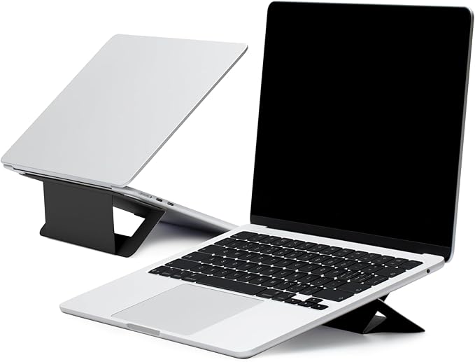 MOFT Laptop Stand for Desk, Adhesive Airflow Laptop Cooling Riser for Heat Dissipation with 2 Adjustable Viewing Angles, Foldable & Portable Computer Stand Compatible with Laptops 11"-16", Jet Black
