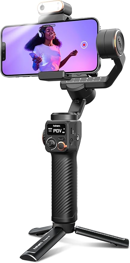 hohem iSteady M6 Kit Gimbal Stabilizer for Smartphone, 3-Axis Phone Gimbal with AI Tracking, Magnetic Fill Light, 18H Long Lasting Battery Stabilizer for iPhone & Android, Ideal for Video Recording