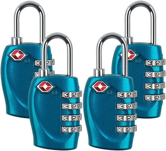 4 Dial Digit TSA Approved Travel Luggage Locks Combination for Suitcases (Blue-4pack)