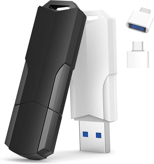 64GB Flash Drives 2 Pack Wooolken USB 3.0 Thumb Drives with USB C Adapters and Lanyards,Memory Sticks for Data Storage