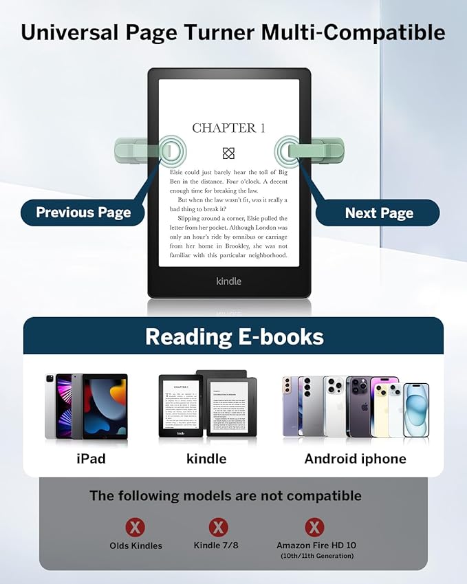 [Case-Friendly] Remote Control Page Turner Ring for Kindle Paperwhite Oasis Scribe Kobo eReaders, Camera Camcorder Remote Controls, Page Turner Clicker for iPhone ipad Tablets with Storage Bag Green