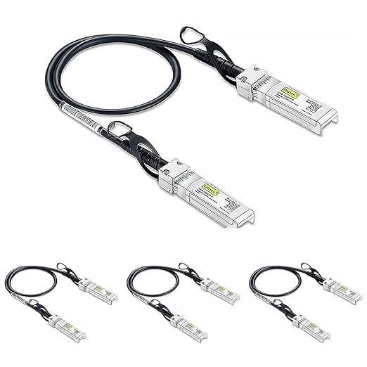 10Gtek 10G SFP+ DAC Cable - 10GBASE-CU Passive Direct Attach Copper Twinax SFP Cable for Cisco SFP-H10GB-CU0.3M, Meraki MA-CBL-TA-0.3M, Fortinet, Ubiquiti UniFi, D-Link, 0.3-Meter(1ft), 4-Pack