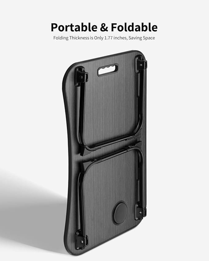 Foldable Lap Desk, Laptop Bed Desk, Portable Lap Table, Laptop Bed Table with Cup Holder & Tablet Slot & Lifting Handle for Working Writing Drawing & Eating - Black Wood