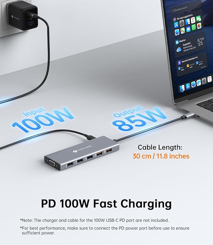 NOVOO USB C Docking Station Dual Monitor, 12-in-1 USB C Hub with HDMI 4K, VGA, USB 10Gbps, SD/TF, 100W PD, Multiport Adapter Compatible with MacBook Dell HP Surface