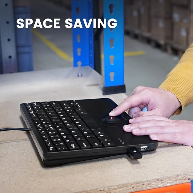 Perixx PERIBOARD-526 US, Wired Mini USB Keyboard with Trackball - X Type Scissor Keys - 11.18x7.17x1.1 Inches - Build-in 2 USB Hubs - US English