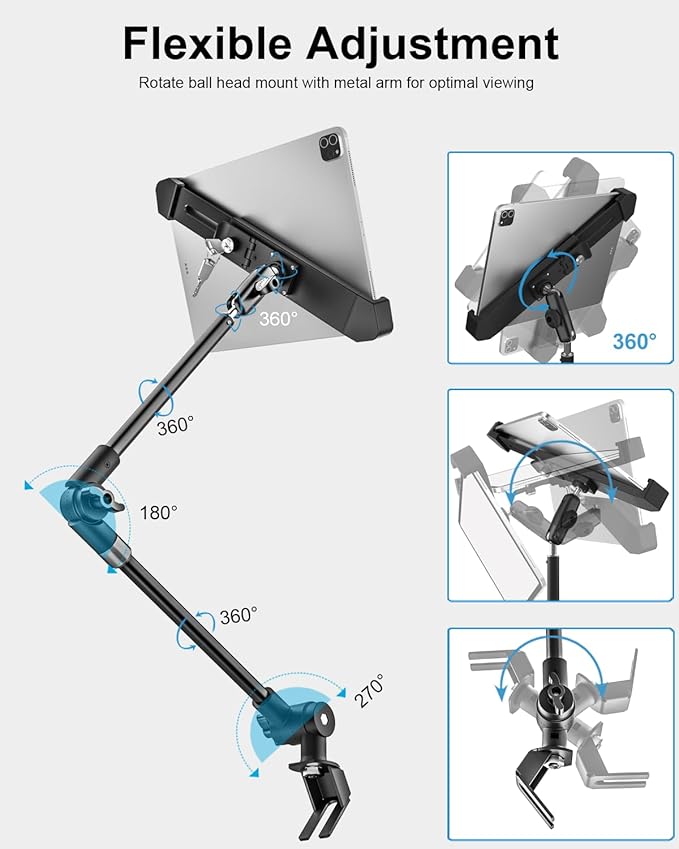 woleyi Anti-Theft Seat Rail Tablet Mount for Car/Truck, Heavy Duty Car Floor Bolt Tablet Holder, Vehicle Front Seats Stand with Security Lock and Key for iPad Pro, Air, Mini, Galaxy Tab, 7-11" Tablets