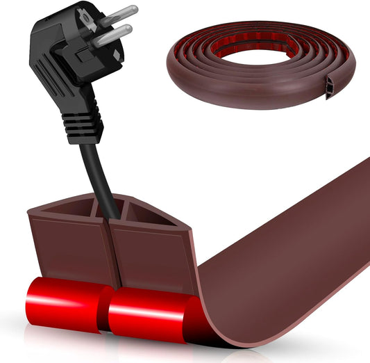 Floor Cord Cover Self Adhesive Cord Hider,10FT Cable Management, Extension Strip Protector for Wires, Prevent Cable Trips for Offices, Gyms, Exhibitions Cavity:0.39"(W) x 0.27"(H) Coffee