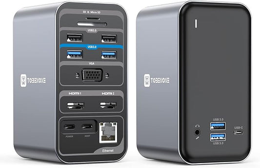 TobenONE USB C Laptop Docking Station Dual Monitor, 15-in-1 USB C Dock with Dual HDMI, 65W Power Supply, VGA, 4xUSB 3.0, 2xUSB 2.0, SD/TF, Ethernet and Audio/Mic for Lenovo, HP, Dell, Surface