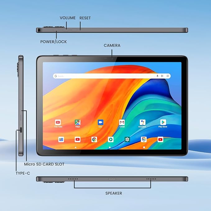 2025 Upgraded Android 14 Tablets, 10.1 inch Tablet Octa-core CPU‌ with 8 Arm Cortex-A55 Processors 8GB RAM 128GB ROM IPS Touchscreen, Wi-Fi 6, BT 5.0, Dual Camera, 6000mAh Battery