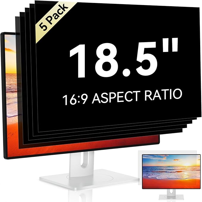[5-Pack] 18.5 Inch Computer Privacy Screen for 16:9 Widescreen Monitor, Anti Glare Anti-UV Eye Protection Desktop PC LED Monitor Filter, Removable Anti-Scratch Screen Film 18in