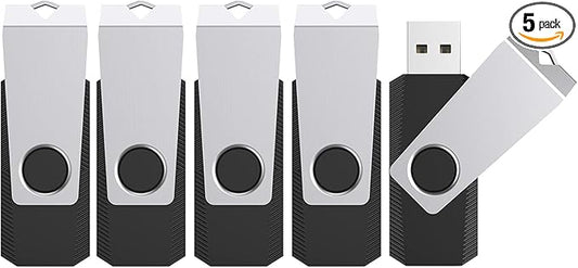 TOPESEL USB Storage Flash Drive, 5 Pack 32GB Flash Drives Memory Stick, Drive Thumb Drives Stick Flash Memory Stick Swivel USB 2.0 (32G,5PC, Black)