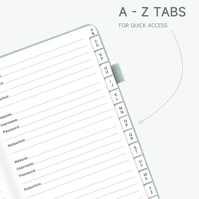 Password Book with Alphabetical Tabs – Hardcover Internet Address & Password Organizer – Password Keeper Notebook for Computer & Website – 5.2 x 7.6" Log-in Password Journal w/ Thick Paper (Mint Green)