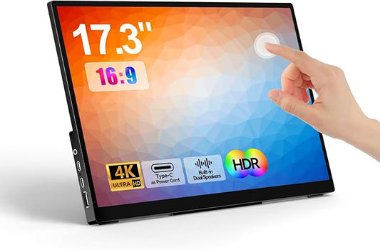 Portable Monitor Touchscreen 17.3 Inch 4K 60Hz 3840x2160 UHD Metal Frame,Travel Monitor with Kickstand& Dual Speaker,USB C, HDMI Plug&Play for Laptop,PC, MAC,Phone,Xbox,PS4/5,Switch,Pi