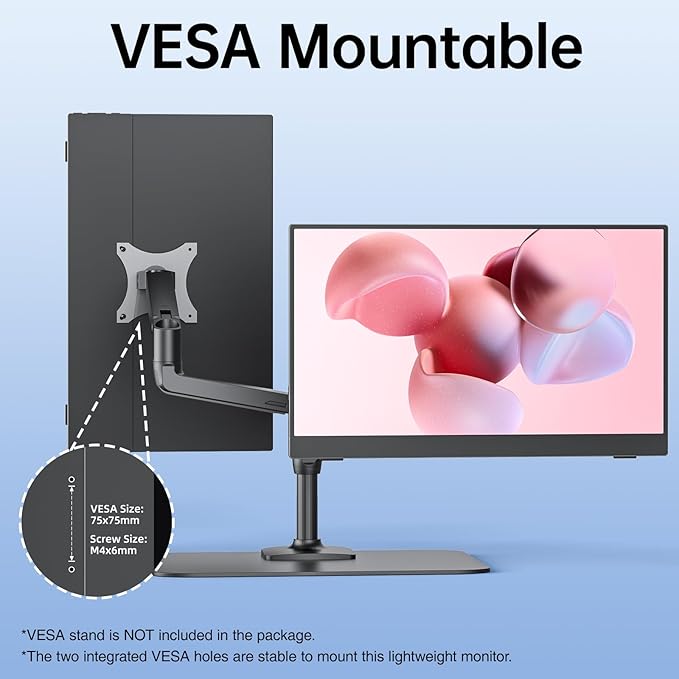 VisionOwl Portable Monitor-15.6 Inch Slim Computer Display Gaming External Monitor Full HD 1080P USB Type-C HDMI IPS Screen with Cover for Travel Laptop MacBook Surface PC PS4/PS5 Xbox VESA Mountable