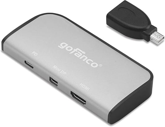 gofanco USB-C Dual Video Xpanding (VXP) with PD 3.0 Charging – DP Alt Mode Required, Thunderbolt 3 Compatible, Dual Monitor Panoramic 3840x1080 View Adapter - USB C to mDP/DP & HDMI - Windows & macOS