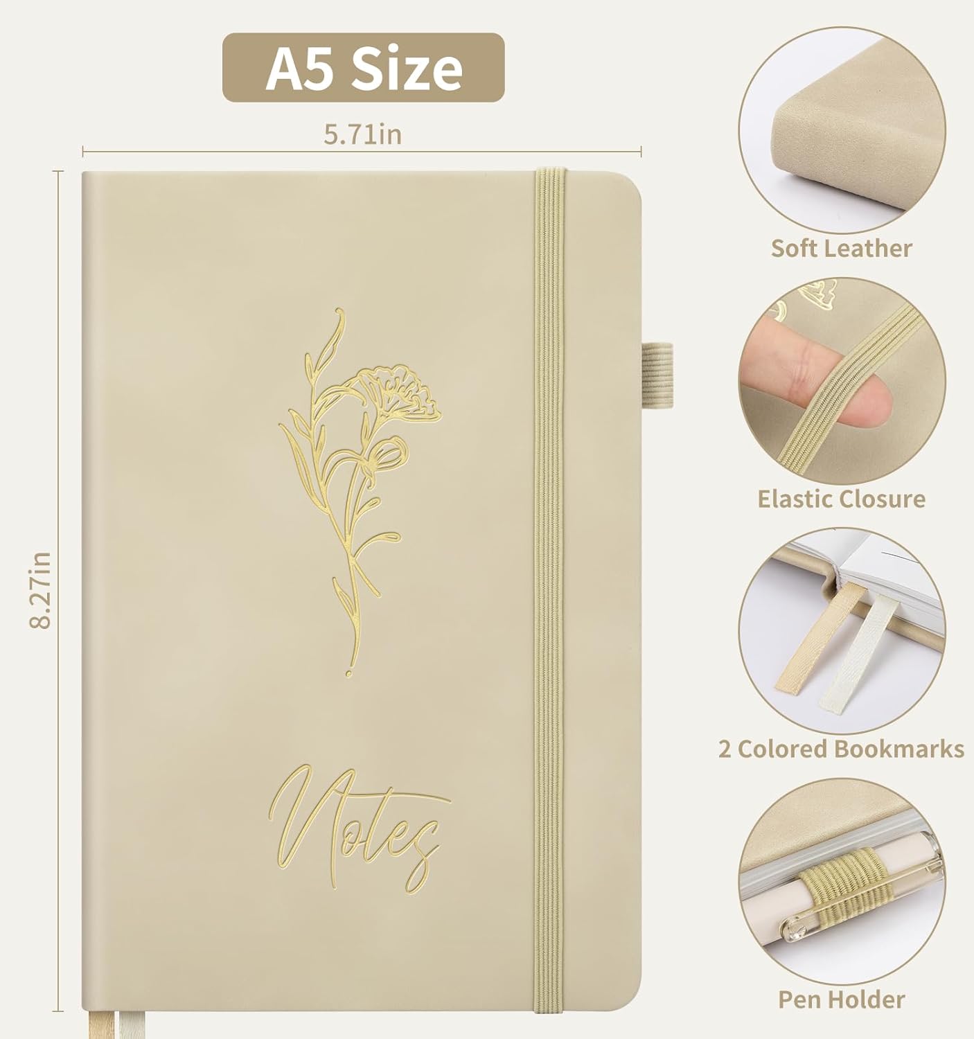 Lined Journal Notebook For Women Men, 200 Pages A5 Hardcover Leather Journals For Writing College Ruled Notebook For Work School Note Taking Business Diary Notepad 5.7'' X 8.3''-White