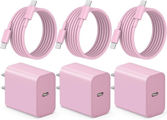 iPhone 17 16 15 Charger Fast Charging 3+3Pack Type C Charger USB C Chargers Block with 6FT Cable for iPhone Air/17/17 Plus/17 Pro/17 Pro Max/16/16 Plus/16 Pro/16 Pro Max/15/15 Pro Max/iPad Pro(Pink)